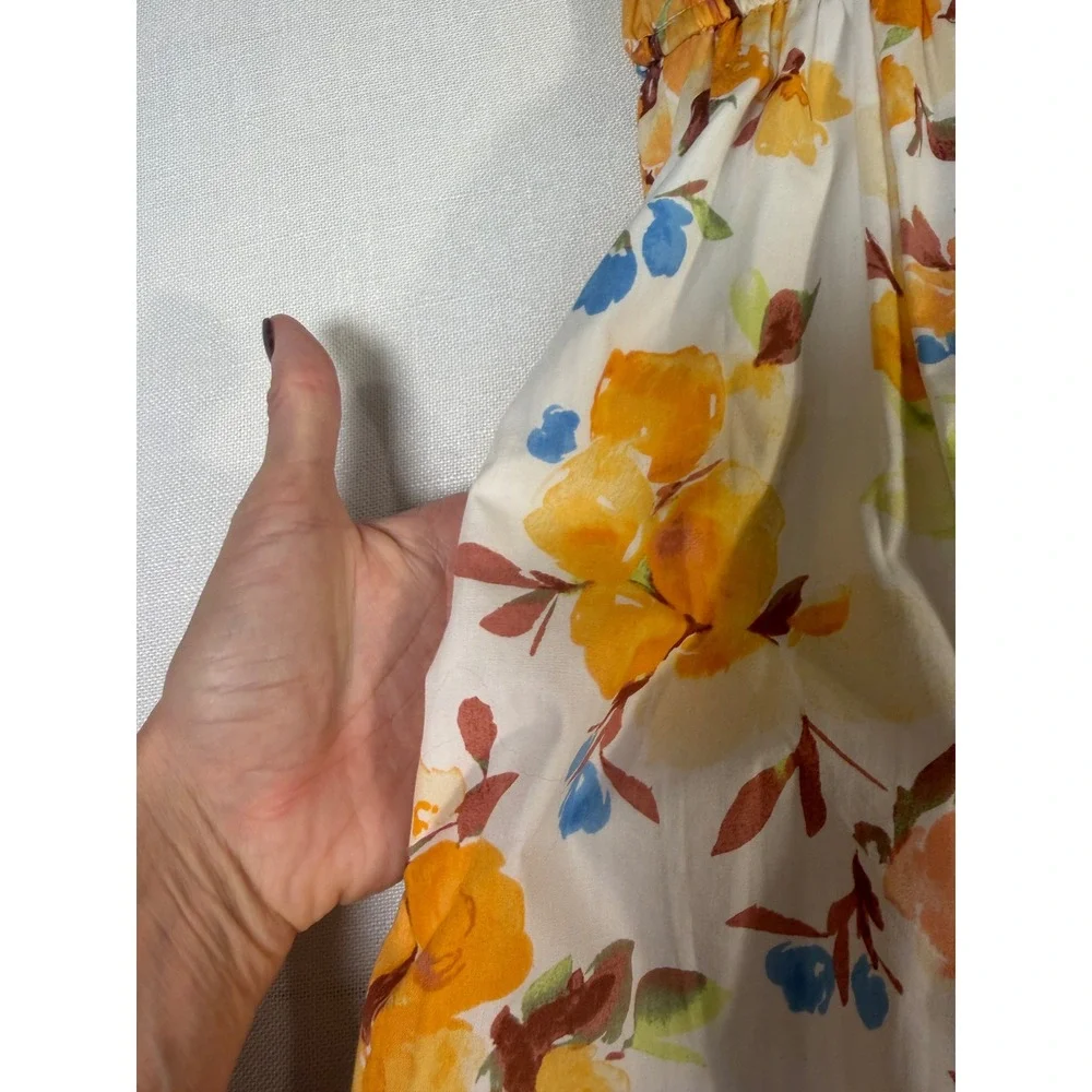 Abercrombie & Fitch Floral Flutter Sleeve Smocked Maxi Dress Yellow Orange Small